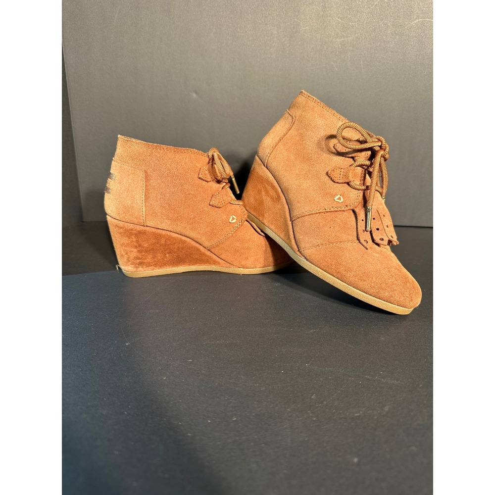 TOMS Womens Desert Wedge Suede Lace Up Ankle Boots Brown Kiltie Fringe 6